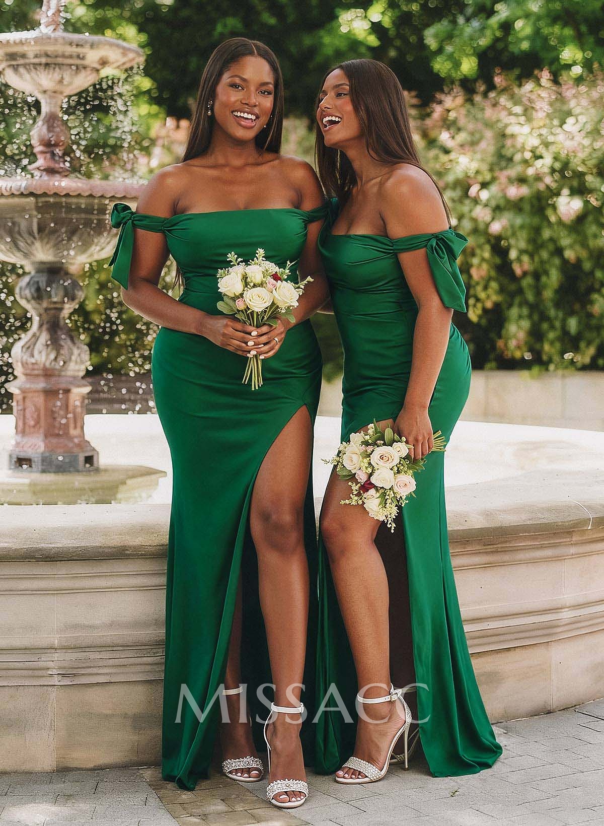 Trumpet Mermaid Off-The-Shoulder Sleeveless Floor-Length Stretch Satin Bridesmaid Dresses With High Split