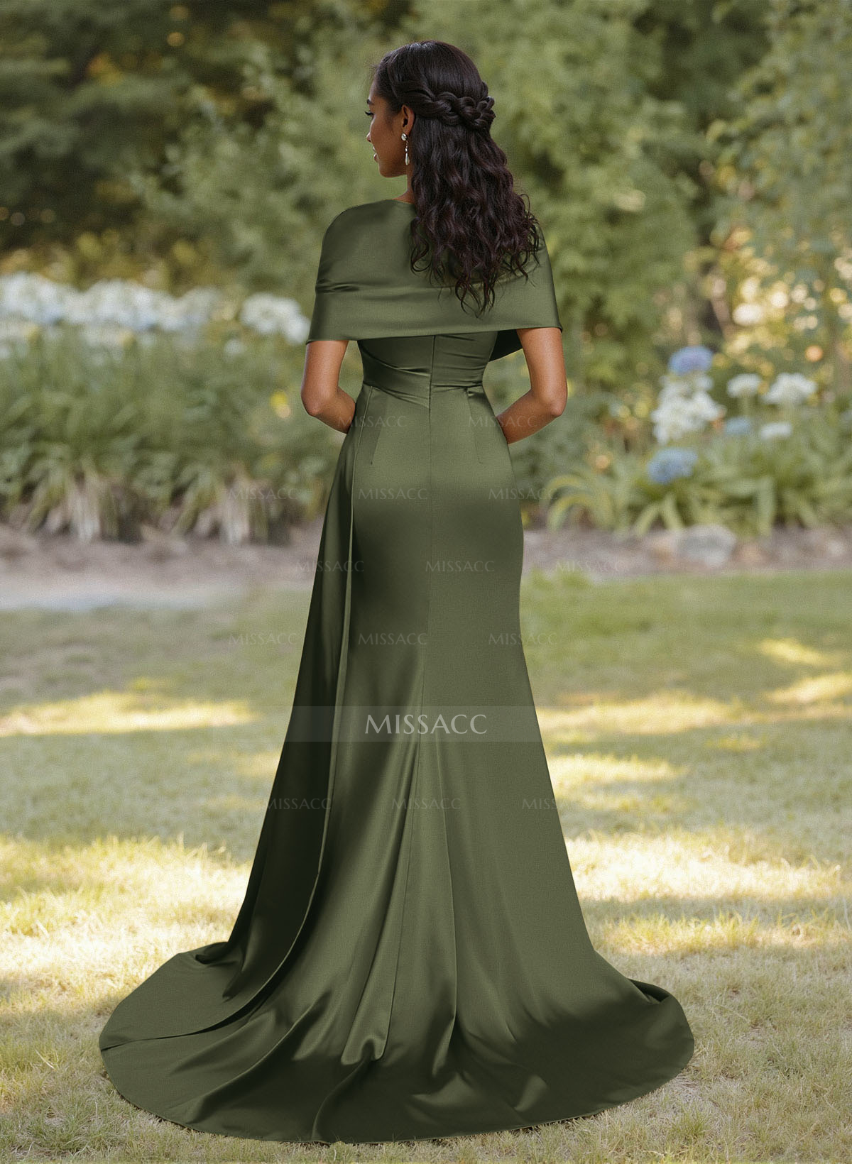 Trumpet Mermaid Sweetheart Cape Sleeves Sweep Train Silk Like Satin Bridesmaid Dresses With Sweeping Side Drape