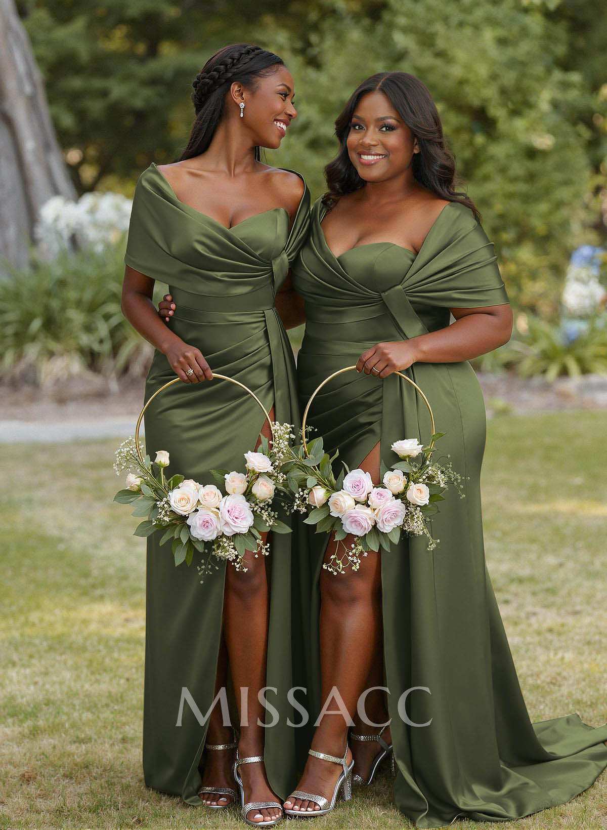 Trumpet Mermaid Sweetheart Cape Sleeves Sweep Train Silk Like Satin Bridesmaid Dresses With Sweeping Side Drape Trumpet Mermaid Sweetheart Cape Sleeves Sweep Train Silk Like Satin Bridesmaid Dresses With Sweeping Side Drape
