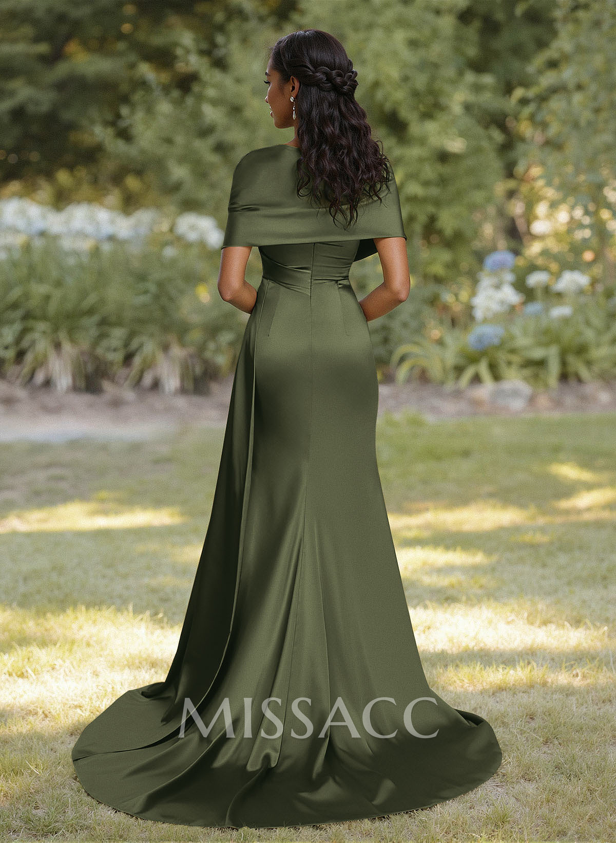 Trumpet Mermaid Sweetheart Cape Sleeves Sweep Train Silk Like Satin Bridesmaid Dresses With Sweeping Side Drape Trumpet Mermaid Sweetheart Cape Sleeves Sweep Train Silk Like Satin Bridesmaid Dresses With Sweeping Side Drape