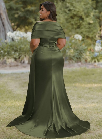 Trumpet Mermaid Sweetheart Cape Sleeves Sweep Train Silk Like Satin Bridesmaid Dresses With Sweeping Side Drape