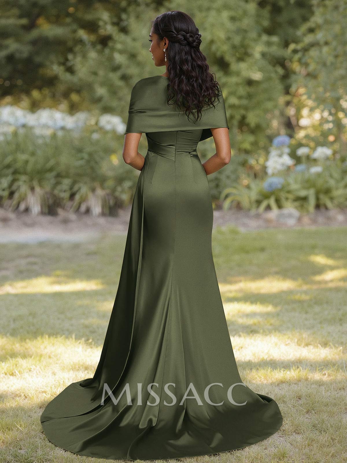 Trumpet Mermaid Sweetheart Cape Sleeves Sweep Train Silk Like Satin Bridesmaid Dresses With Sweeping Side Drape Trumpet Mermaid Sweetheart Cape Sleeves Sweep Train Silk Like Satin Bridesmaid Dresses With Sweeping Side Drape