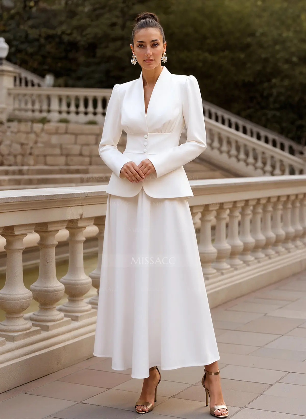long sleeve ankle length white dress Sheath/Column V-Neck Ankle-Length Plus Size Mother of the Bride Dresses with Jacket & Sequins Beading White main image 1