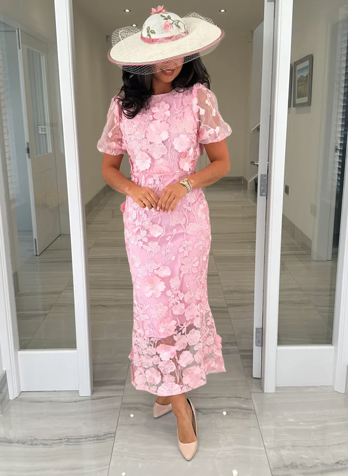 Sheath/Column Scoop Neck Short Sleeves Ankle-Length Evening Dresses With Appliques Lace