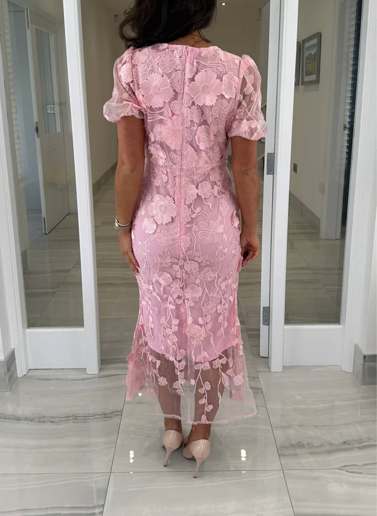 Sheath/Column Scoop Neck Short Sleeves Ankle-Length Evening Dresses With Appliques Lace