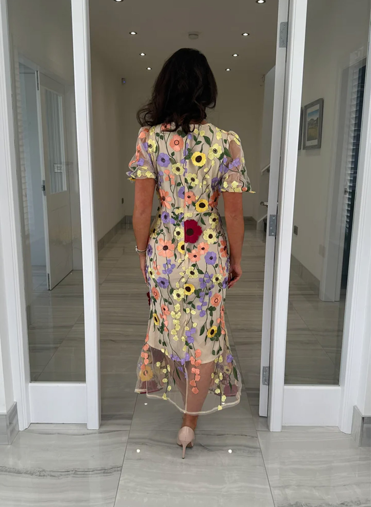 Sheath/Column Scoop Neck Short Sleeves Ankle-Length Evening Dresses With Appliques Lace/Flower(s)