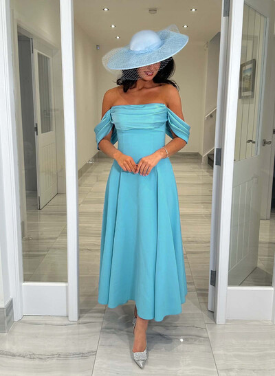 A-Line Off-The-Shoulder Ankle-Length Matte Satin Cocktail Dresses