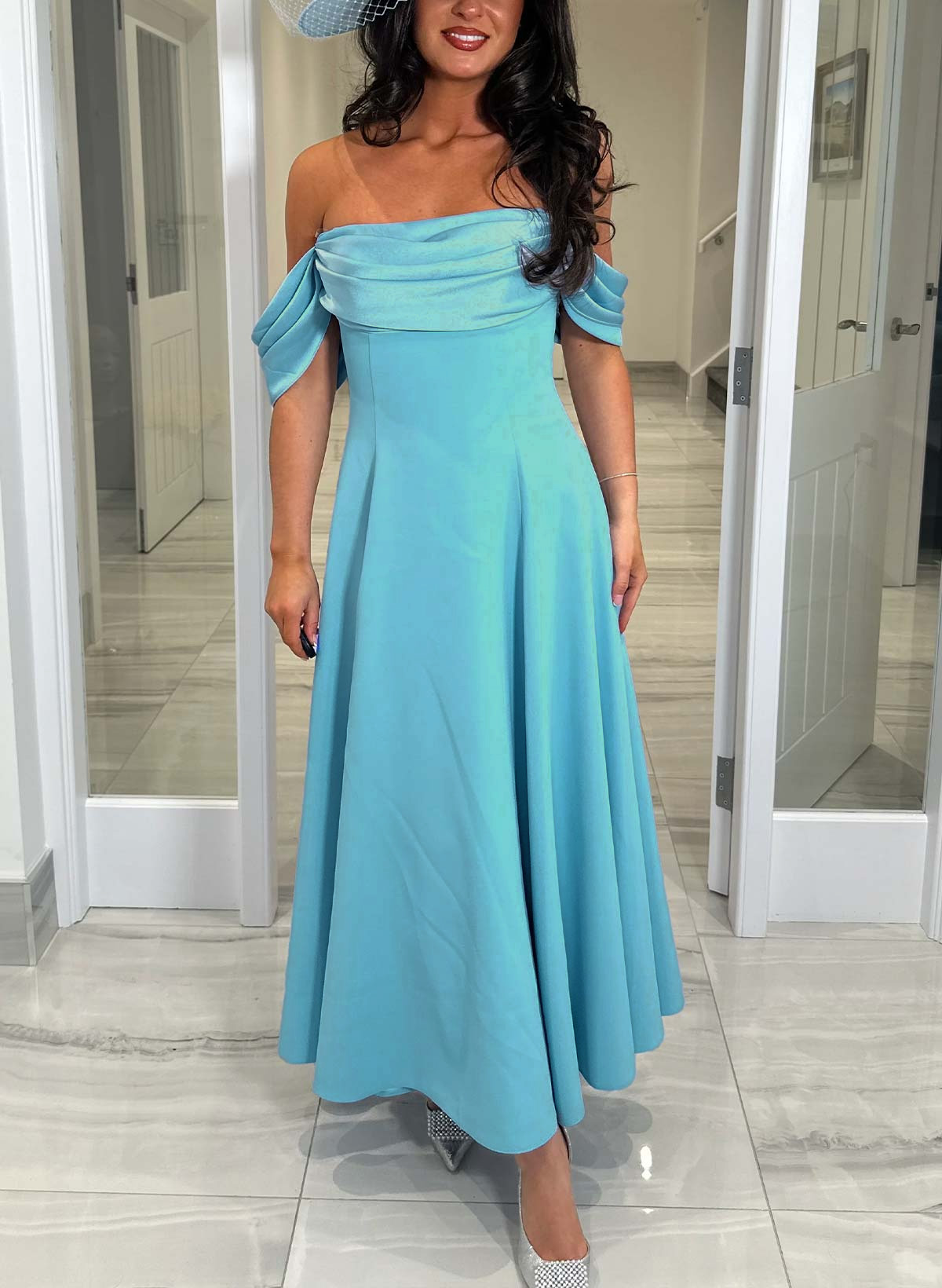 A-Line Off-The-Shoulder Ankle-Length Matte Satin Cocktail Dresses