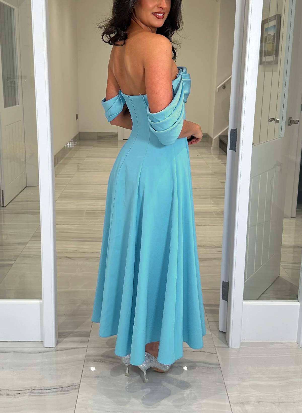 A-Line Off-The-Shoulder Ankle-Length Matte Satin Cocktail Dresses