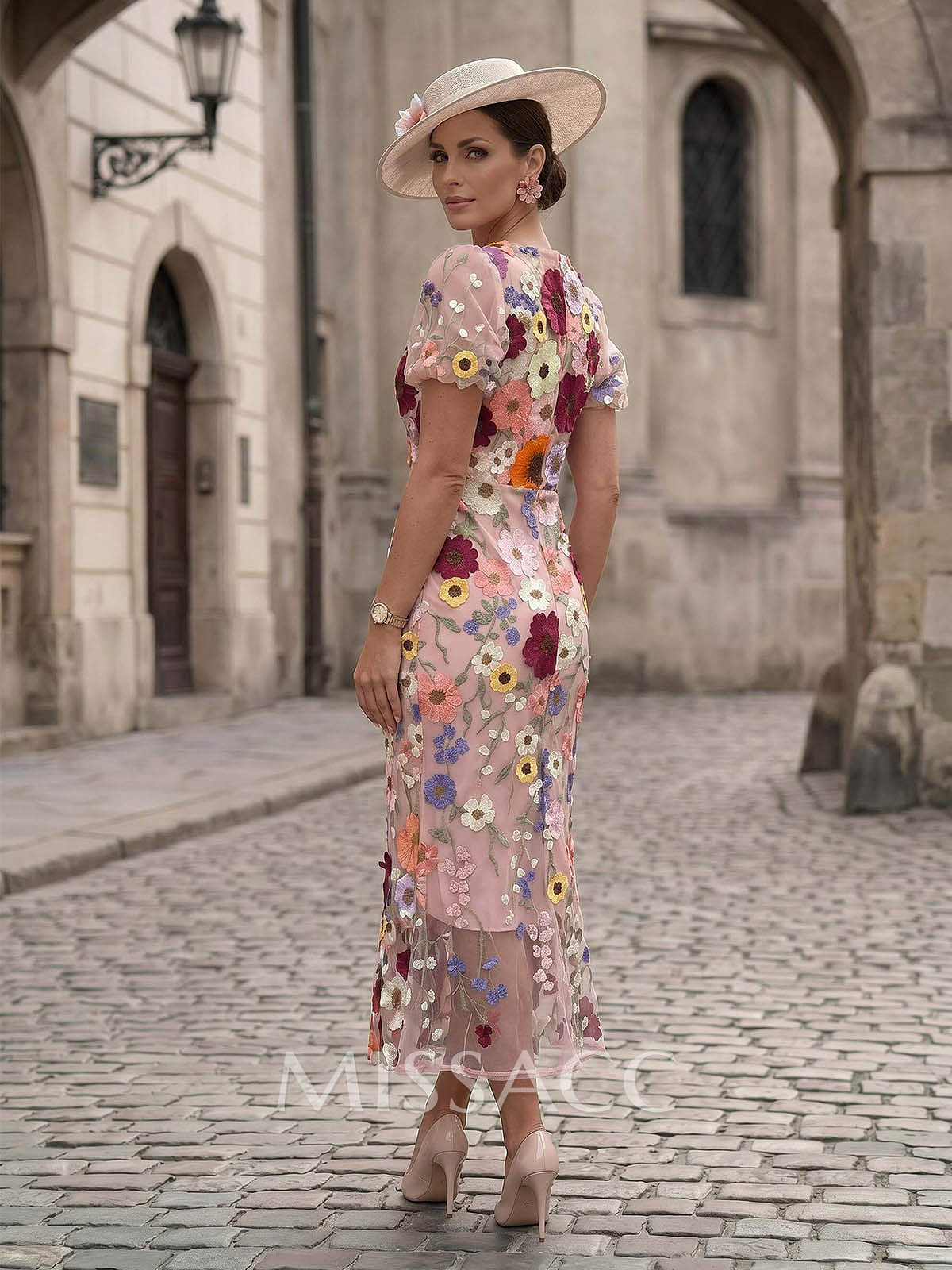 Sheath/Column Ankle-Length Lace/Elastic Satin Cocktail Dresses With Appliques Lace/Flower(s)
