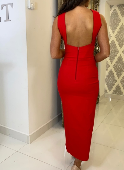 Sheath/Column Halter Sleeveless Ankle-Length Elastic Satin Evening Dresses With Split Front