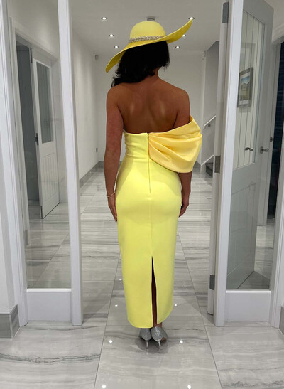 Sheath/Column Sweetheart Sleeveless Ankle-Length Evening Dresses With Ruffle/Pleated/Back Slit