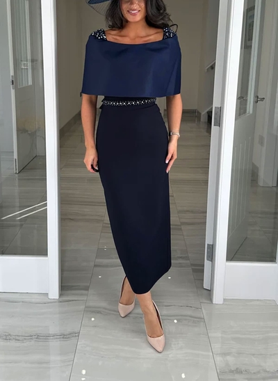 Sheath/Column Off-The-Shoulder Sleeveless Ankle-Length Satin/Elastic Satin Evening Dresses With Back Slit