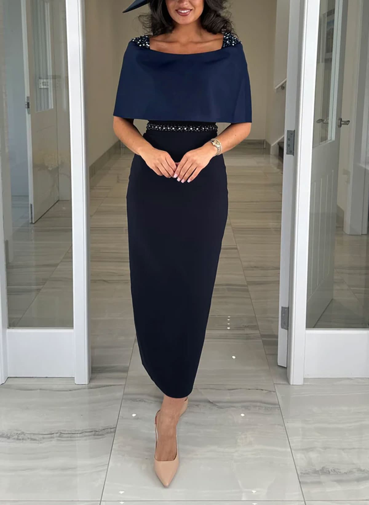 Sheath/Column Off-The-Shoulder Sleeveless Ankle-Length Satin/Elastic Satin Evening Dresses With Back Slit