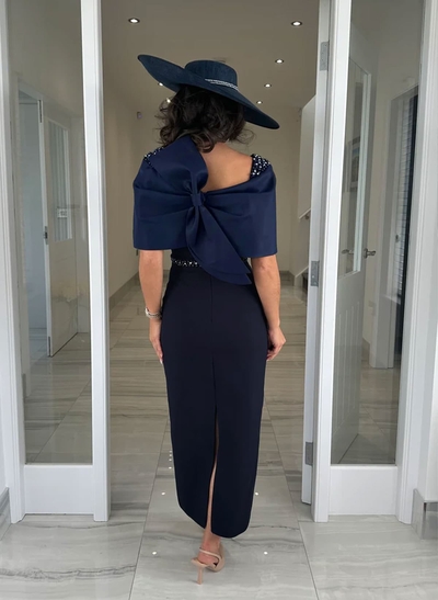 Sheath/Column Off-The-Shoulder Sleeveless Ankle-Length Satin/Elastic Satin Evening Dresses With Back Slit