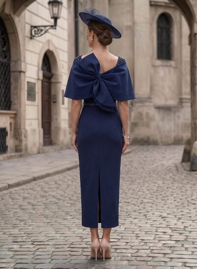 Sheath/Column Off-The-Shoulder Sleeveless Ankle-Length Satin/Elastic Satin Evening Dresses With Back Slit