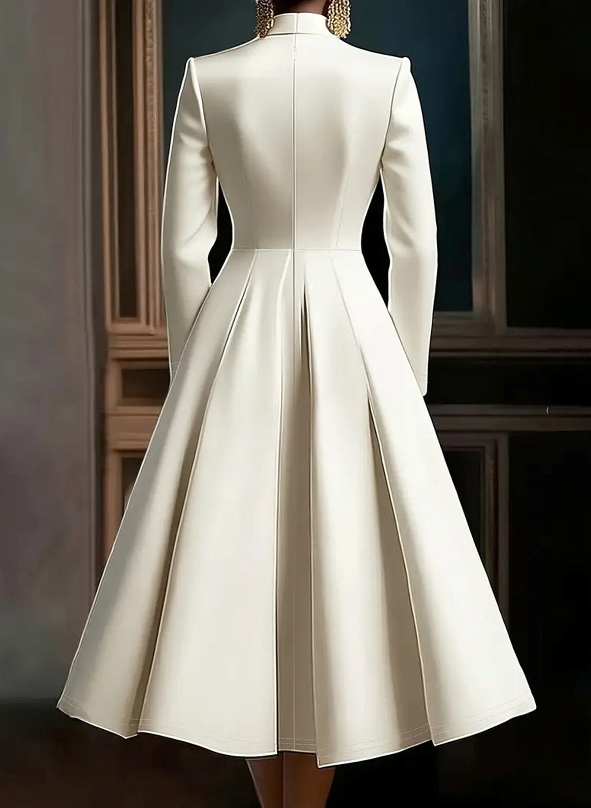 Elegant V-Neck Long Sleeves A-Line Tea-Length Cocktail Dresses With Rhinestone