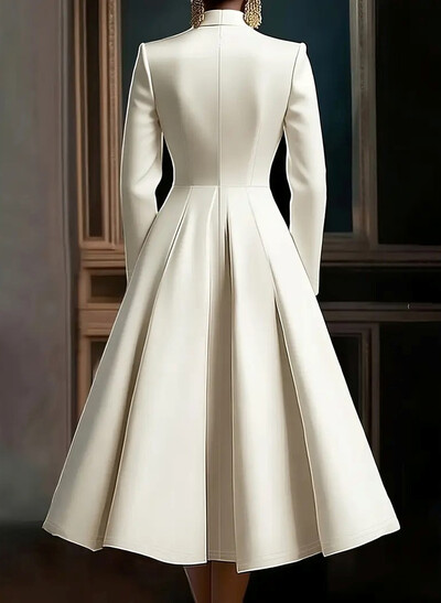 Elegant V-Neck Long Sleeves A-Line Tea-Length Cocktail Dresses With Rhinestone