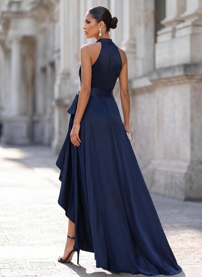 A-Line Plunge Neck Sleeveless Asymmetrical Cocktail Dresses With Cascading Ruffles