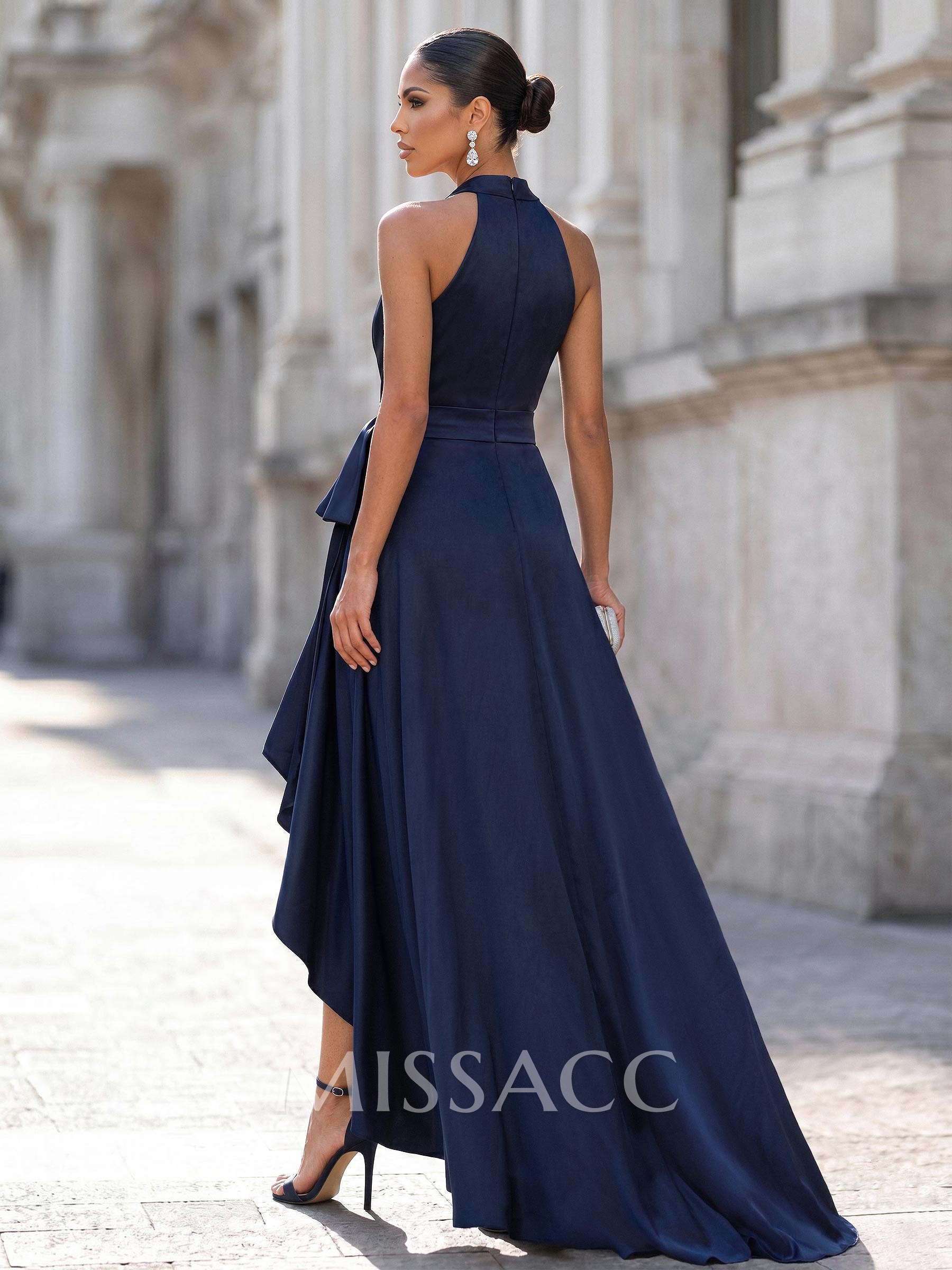 A-Line Plunge Neck Sleeveless Asymmetrical Cocktail Dresses With Cascading Ruffles