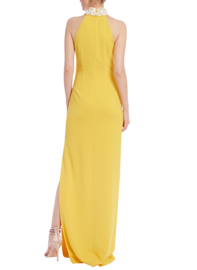 Elegant High Neck Sleeveless Floor-Length Crepe Satin Evening Dresses With Beading/High Split