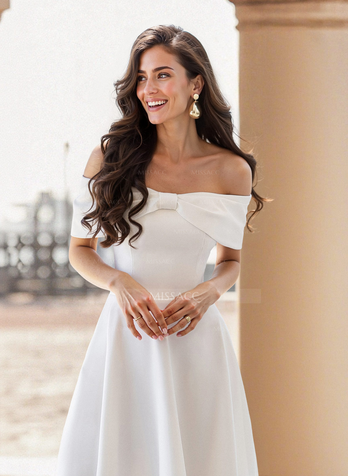 Elegant Off-The-Shoulder Sleeveless A-Line Ankle-Length Satin Evening Dresses With Bow(s)