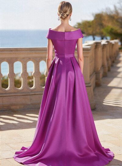Elegant Off-The-Shoulder Sleeveless Detachable Satin Evening Dresses With Bow(s)