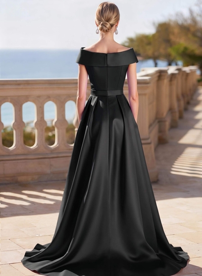 Elegant Off-The-Shoulder Sleeveless Detachable Satin Evening Dresses With Bow(s)