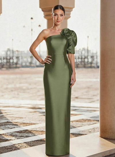 Sheath/Column One-Shoulder Floor-Length Evening Dresses With Flower(s)