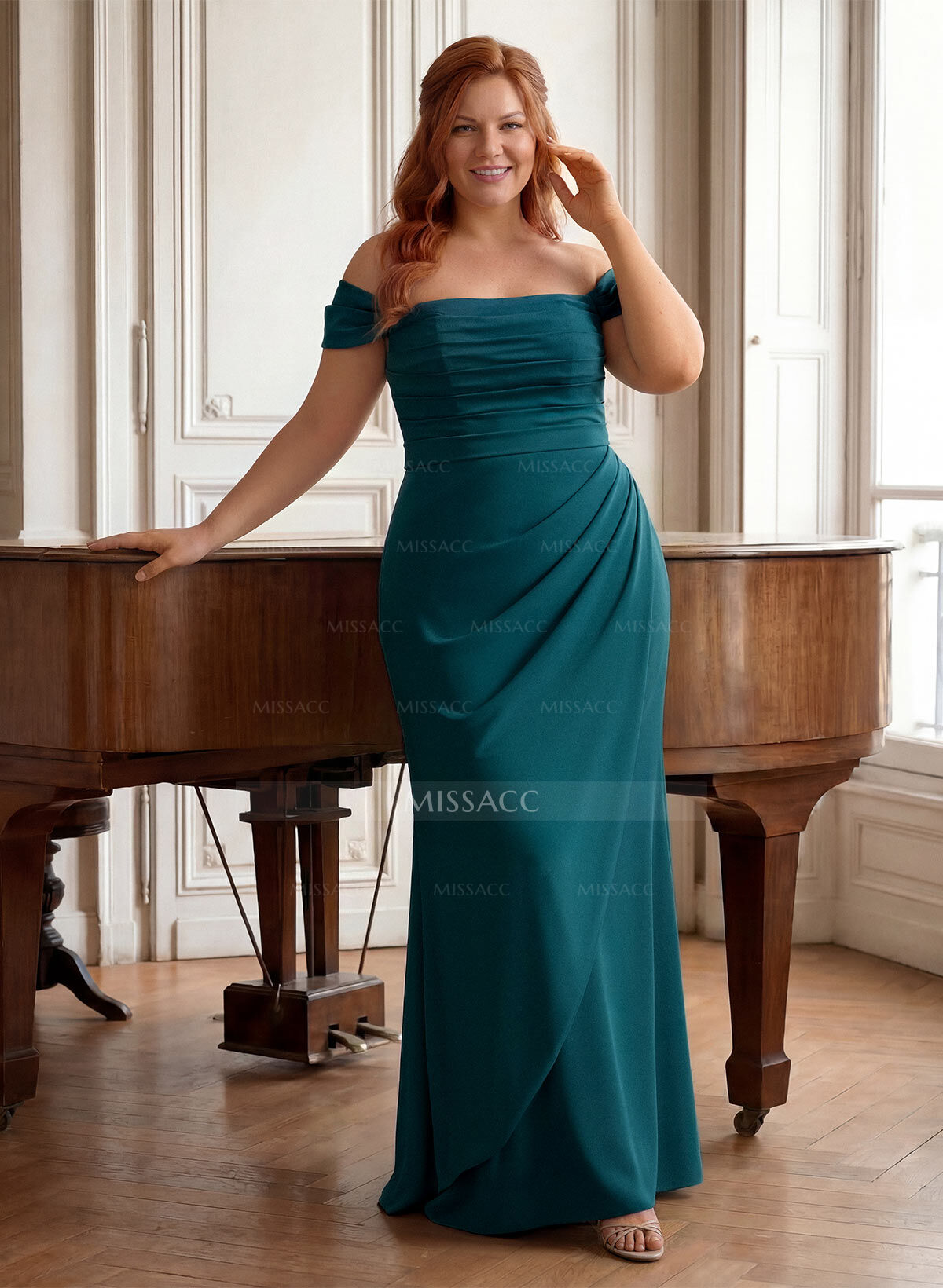 Elegant Off-The-Shoulder Mermaid Floor-Length Elastic Satin Evening Dresses With Split Front