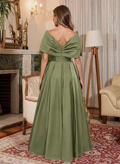 Elegant Off-The-Shoulder Sleeveless A-Line Floor-Length Satin Evening Dresses With Bow(s)