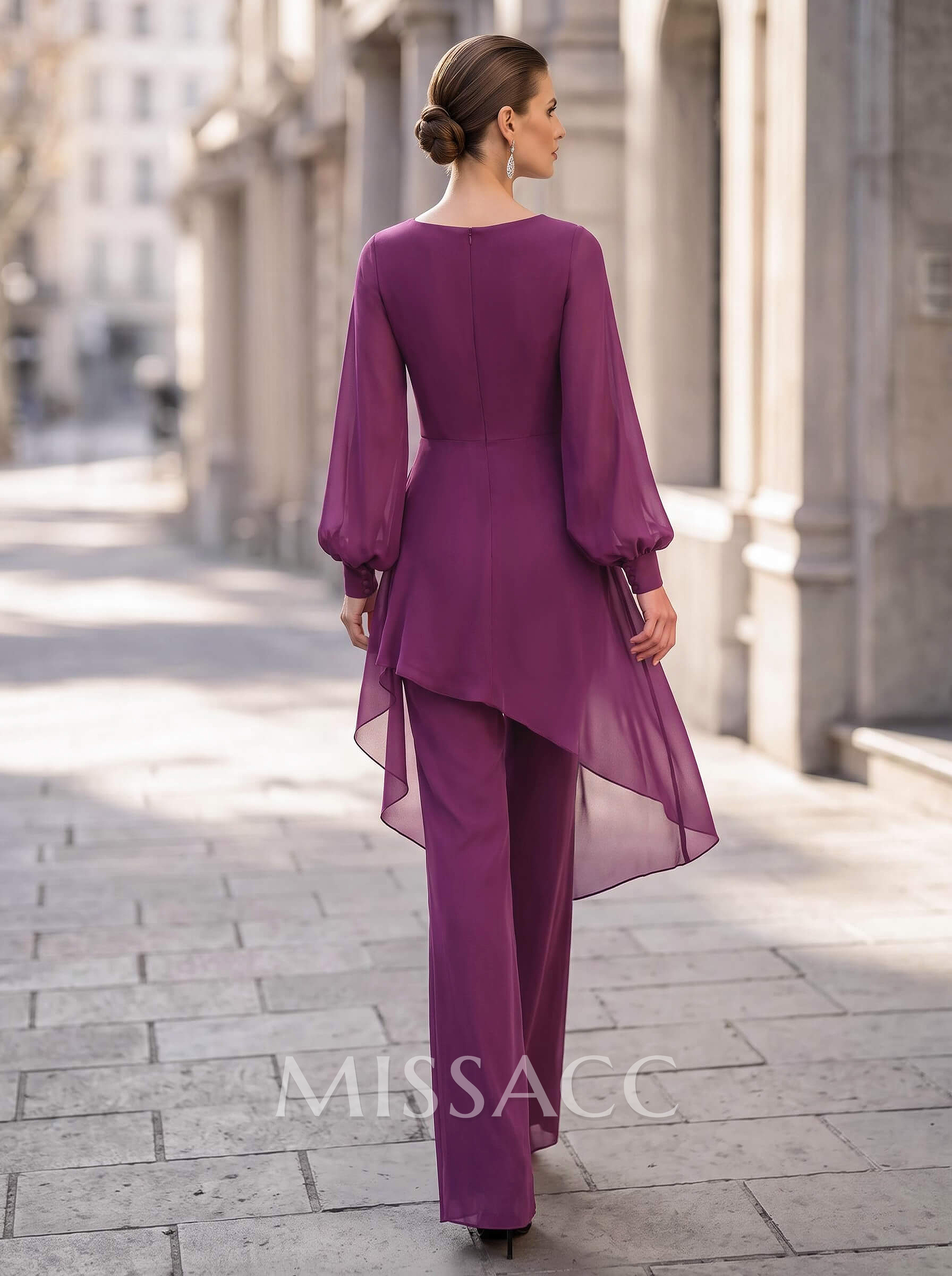 Jumpsuit/Pantsuit V-Neck Long Sleeves Floor-Length Chiffon Evening Dresses With Appliques Lace Jumpsuit/Pantsuit V-Neck Long Sleeves Floor-Length Chiffon Evening Dresses With Appliques Lace