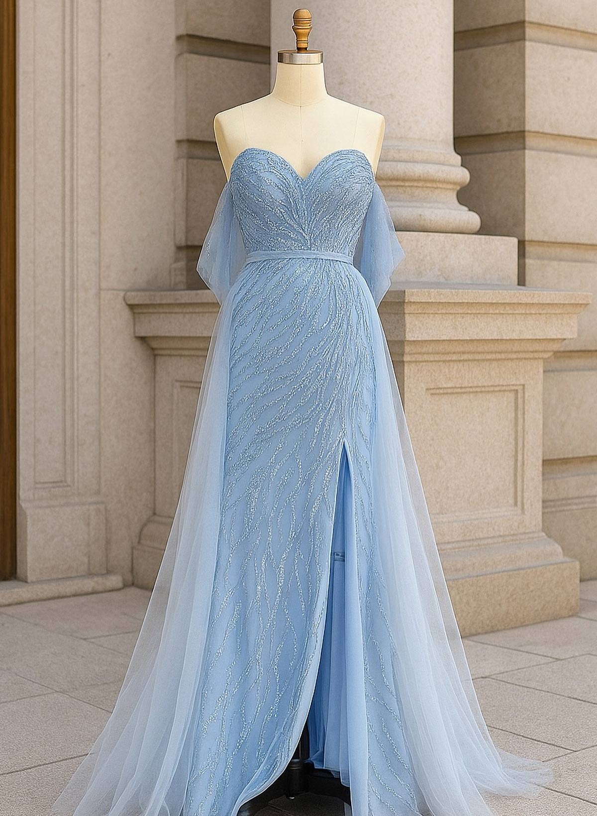 Sparkle & Shine Off-The-Shoulder/Sweetheart Detachable Train Lace/Tulle/Sequined Evening Dresses With High Split