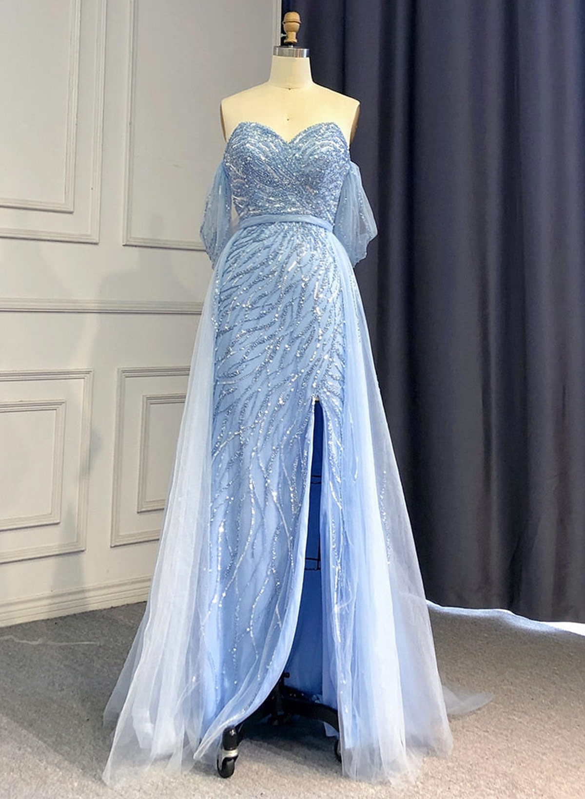 Sparkle & Shine Off-The-Shoulder/Sweetheart Detachable Train Lace/Tulle/Sequined Evening Dresses With High Split