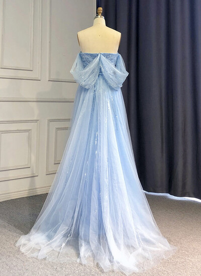 Sparkle & Shine Off-The-Shoulder/Sweetheart Detachable Train Lace/Tulle/Sequined Evening Dresses With High Split