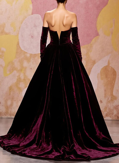 Elegant Sweetheart Detachable Sleeves Mermaid Sweep Train Velvet Evening Dresses With Overskirt Dress