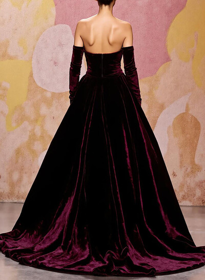 Elegant Sweetheart Detachable Sleeves Mermaid Sweep Train Velvet Evening Dresses With Overskirt Dress