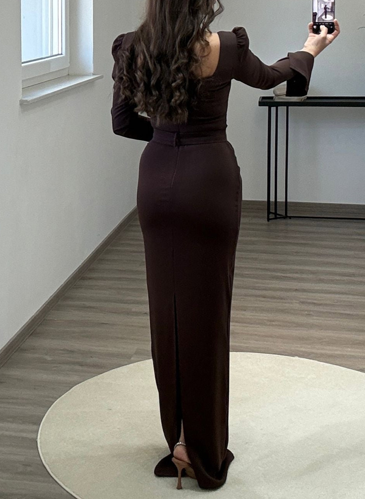 Elegant Square Neckline Long Sleeves Floor-Length Chiffon Evening Dresses
