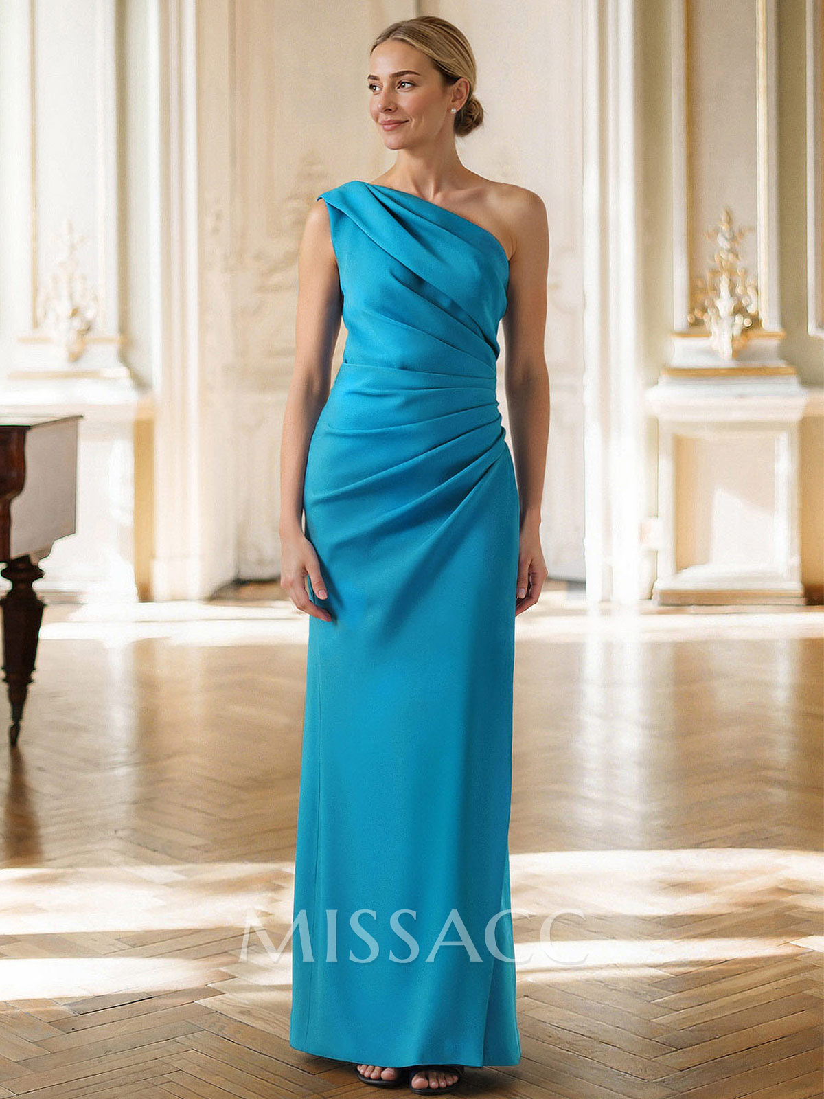 Sheath/Column One-Shoulder Sleeveless Floor-Length Elastic Satin Evening Dresses With Pleated Sheath/Column One-Shoulder Sleeveless Floor-Length Elastic Satin Evening Dresses With Pleated