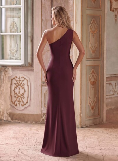 Sheath/Column One-Shoulder Sleeveless Floor-Length Elastic Satin Evening Dresses With Pleated