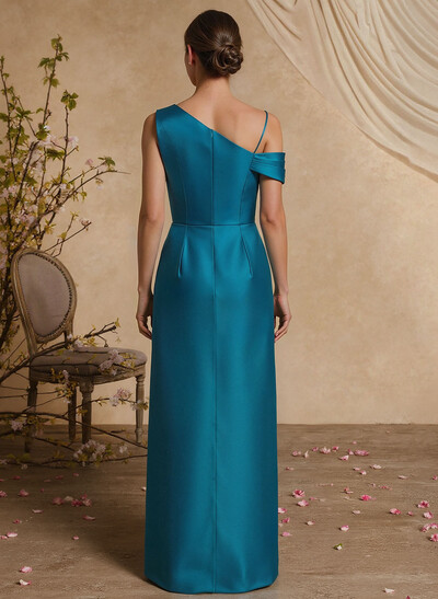 A-Line Asymmetrical Sleeveless Floor-Length Satin Evening Dresses With Pleated