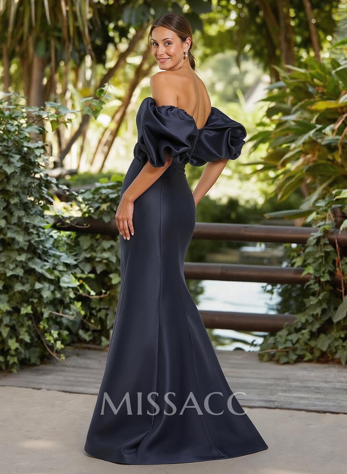 Trumpet/Mermaid Off-The-Shoulder Short Sleeves Floor-Length Twill Satin Evening Dresses