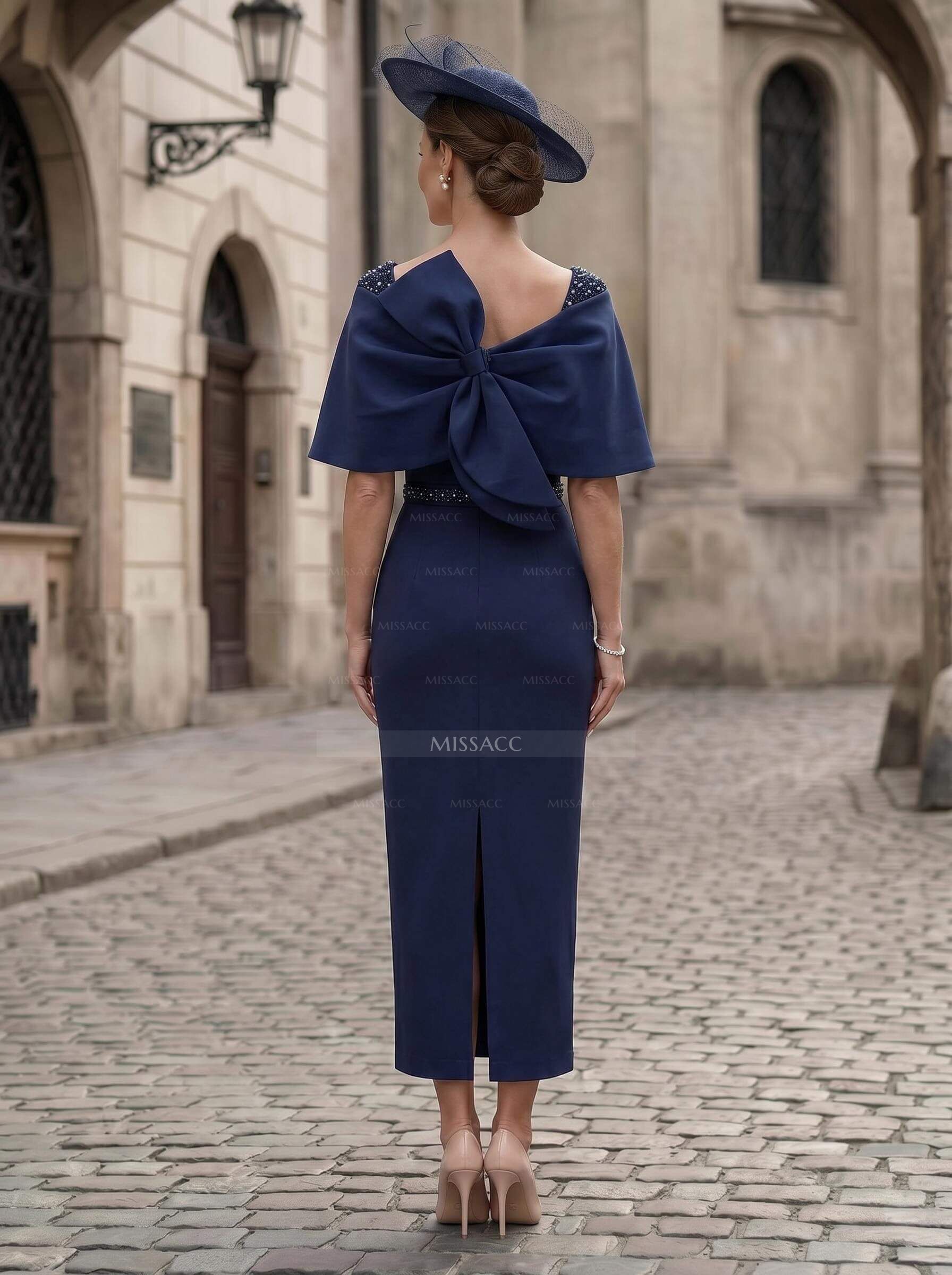 Sheath/Column Off-The-Shoulder Sleeveless Ankle-Length Satin/Elastic Satin Evening Dresses With Back Slit