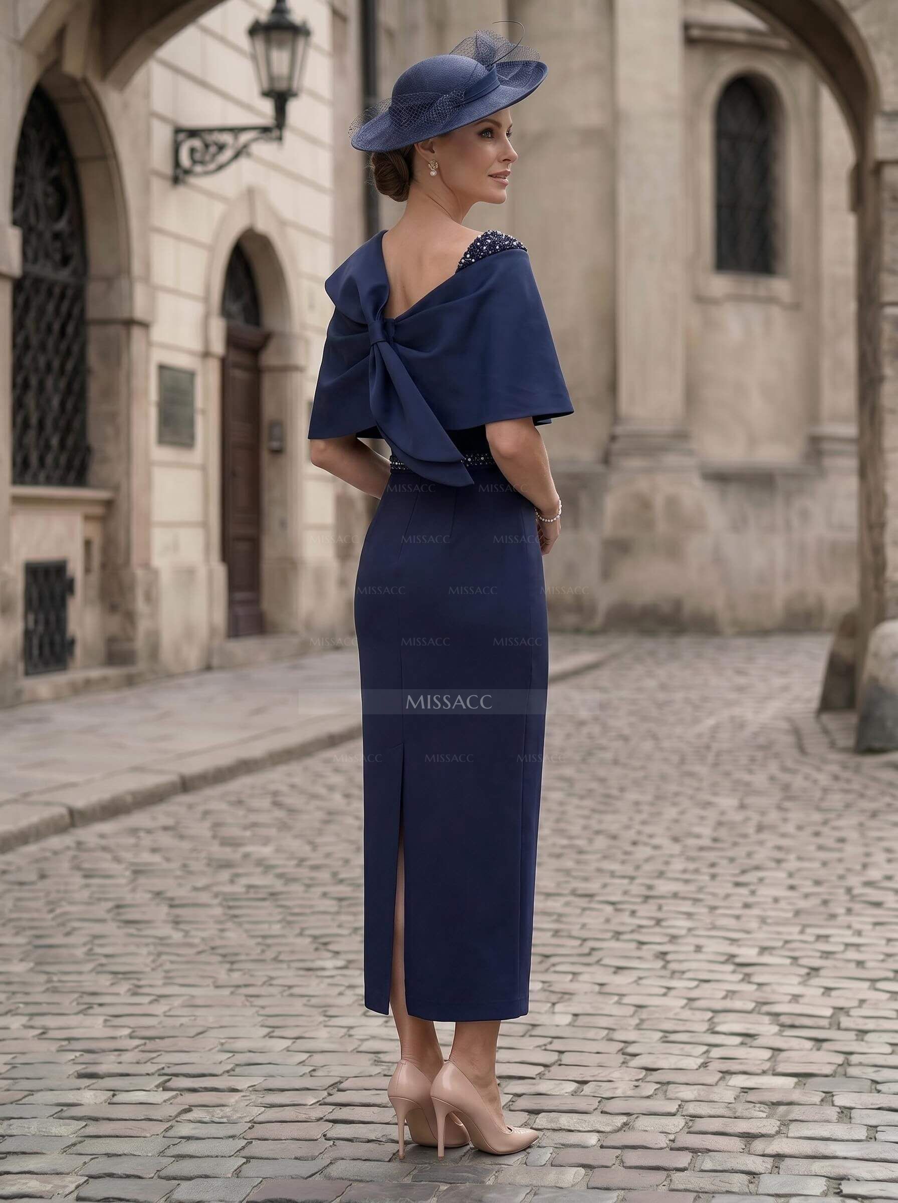 Sheath/Column Off-The-Shoulder Sleeveless Ankle-Length Satin/Elastic Satin Evening Dresses With Back Slit