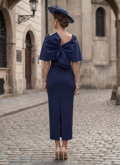 Sheath/Column Off-The-Shoulder Sleeveless Ankle-Length Satin/Elastic Satin Evening Dresses With Back Slit