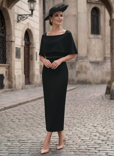 Sheath/Column Off-The-Shoulder Sleeveless Ankle-Length Satin/Elastic Satin Evening Dresses With Back Slit