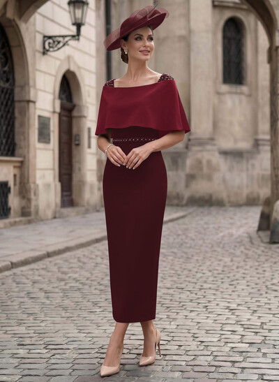 Sheath/Column Off-The-Shoulder Sleeveless Ankle-Length Satin/Elastic Satin Evening Dresses With Back Slit