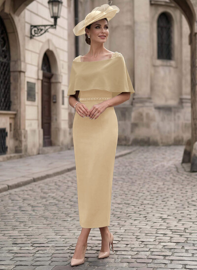 Sheath/Column Off-The-Shoulder Sleeveless Ankle-Length Satin/Elastic Satin Evening Dresses With Back Slit
