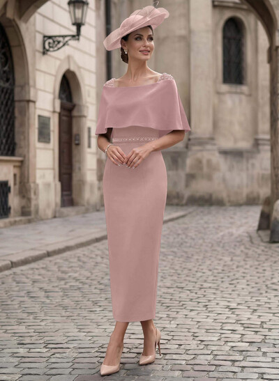 Sheath/Column Off-The-Shoulder Sleeveless Ankle-Length Satin/Elastic Satin Evening Dresses With Back Slit