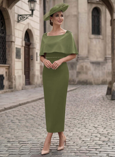 Sheath/Column Off-The-Shoulder Sleeveless Ankle-Length Satin/Elastic Satin Evening Dresses With Back Slit